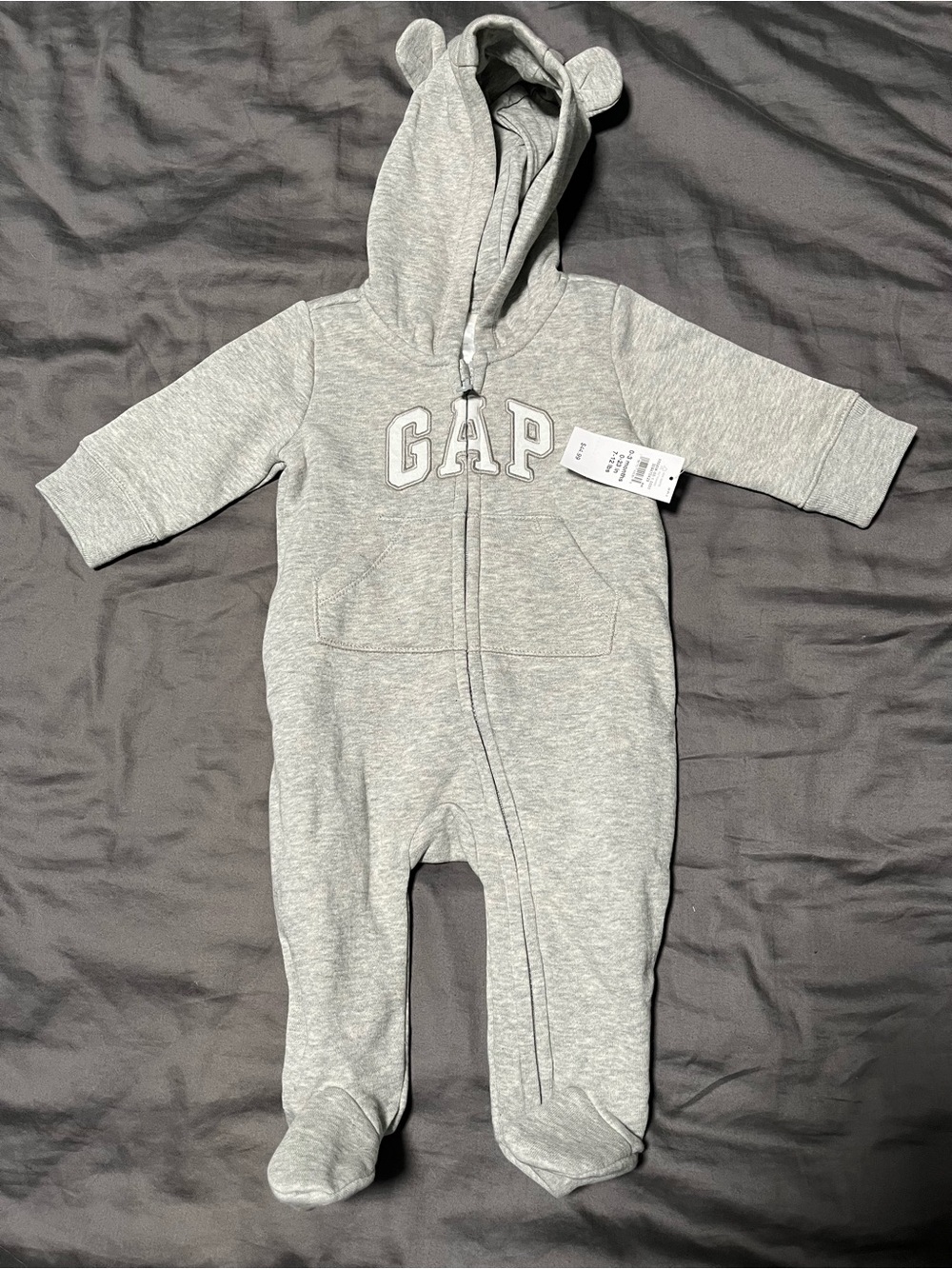 Baby GAP Light Gray Hooded Footed One-Piece with Ear Hood